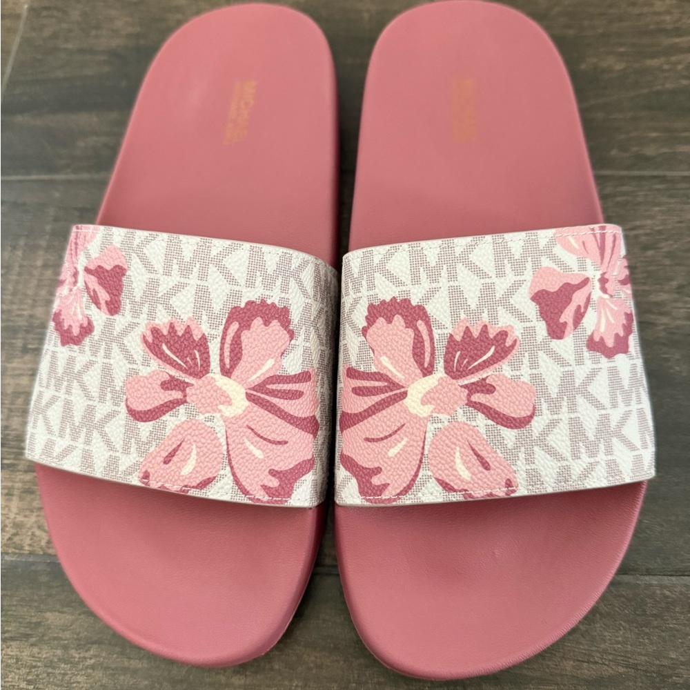 Michael Kors | MK | Signature Pink Floral Slide Sandals | 7 | NWOT